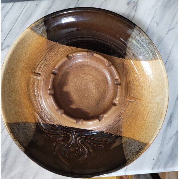 Mid Century Pottery Craft Stoneware Large Round Ashtray USA 10" Maxwell Brown - Picture 2 of 8